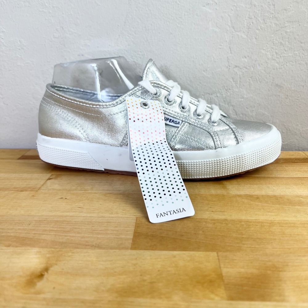 Superga Sneaker 2750 Cotmetu Size 38 Silver Metallic‎ Canvas Lace Up New